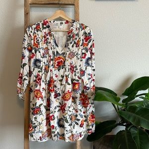 Old Navy | White Floral Lined Peasant Tunic Dress